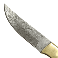 elTORO Cuerno de latón - Damasco - Cuchillo de caza - 11cm - incl. funda de cuero