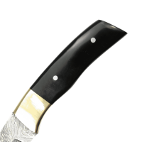 elTORO Cuerno de latón - Damasco - Cuchillo de caza - 11cm - incl. funda de cuero
