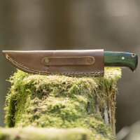 elTORO Cuerno de latón - Damasco - Cuchillo de caza - 12cm - incl. funda de cuero