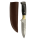 elTORO Cuerno de latón - Damasco - Cuchillo de caza - 12cm - incl. funda de cuero