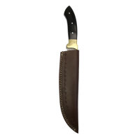 elTORO Cuerno de latón - Damasco - Cuchillo de caza - 17cm - incl. funda de cuero