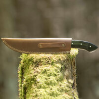 elTORO Cuerno de latón - Damasco - Cuchillo de caza - 17cm - incl. funda de cuero