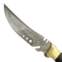 elTORO Cuerno de latón - Damasco - Cuchillo de caza - 17cm - incl. funda de cuero