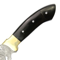 elTORO Cuerno de latón - Damasco - Cuchillo de caza - 17cm - incl. funda de cuero