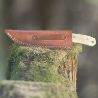 elTORO Brass Bone - Damasco - Cuchillo de caza - 14cm - incl. funda de cuero