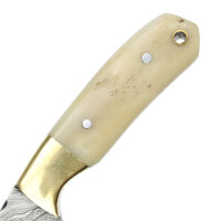 elTORO Brass Bone - Damasco - Cuchillo de caza - 14cm - incl. funda de cuero