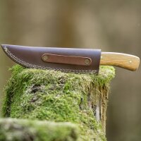 elTORO Latón Oliva - Damasco - Cuchillo de caza - 10cm - incl. funda de cuero