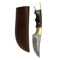 elTORO Doble cuerno de latón - Damasco - Cuchillo de caza - 10cm - incl. funda de cuero