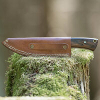 elTORO Nogal - Damasco - Cuchillo de caza - 8,3cm - incl. funda de cuero