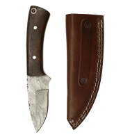elTORO Nogal - Damasco - Cuchillo de caza - 8,3cm - incl. funda de cuero